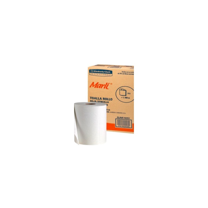 Toalla en Rollo Marli 180 Metros Hoja Sencilla 6 Rollos
