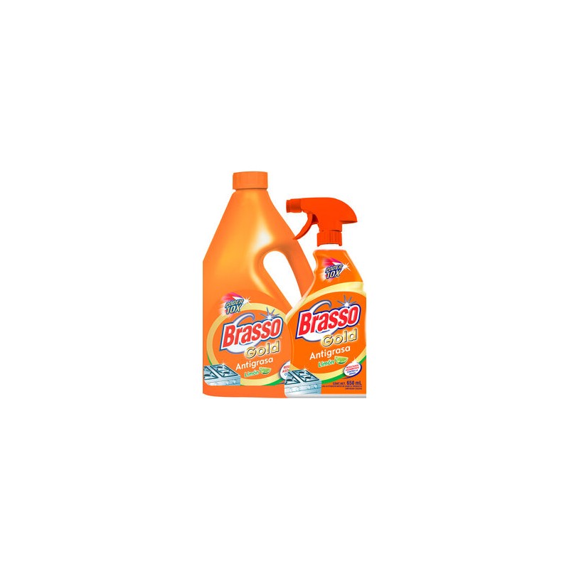 Desengrasante Para Cocina Brasso Gold de 4 L con Atomizador de 650 ml
